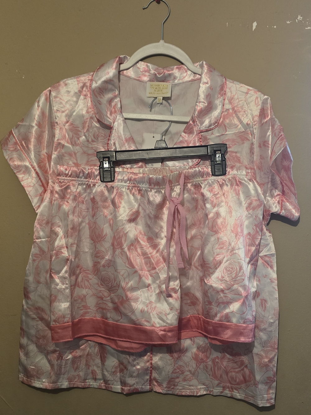 Simply Southern Pink & White Floral Satin Short Sleeve Pajama Set Top